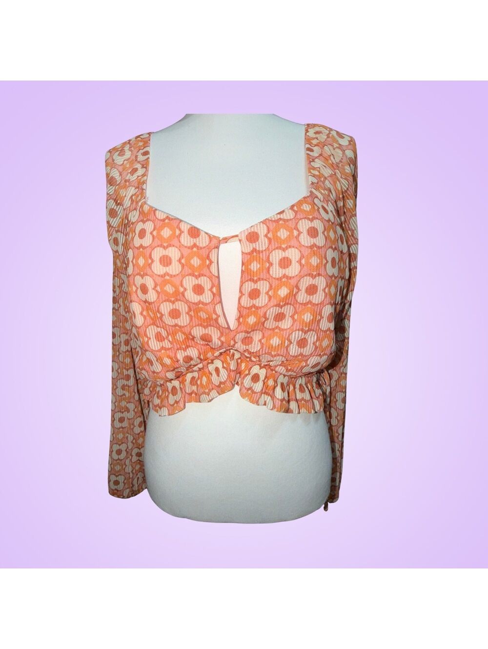 Madden NYC Orange Retro Print Twist Front Crop Top | Women’s XXL